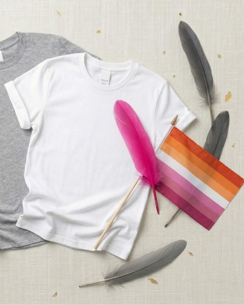 Image of lesbian flag and T-shirts for the lesbian product category