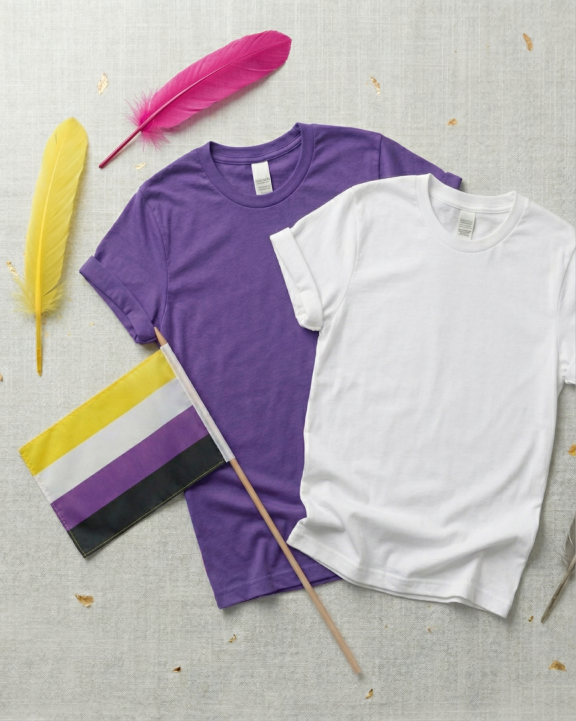 Image of Non-Binary flag and T-shirts for the Non-Binary Product Category
